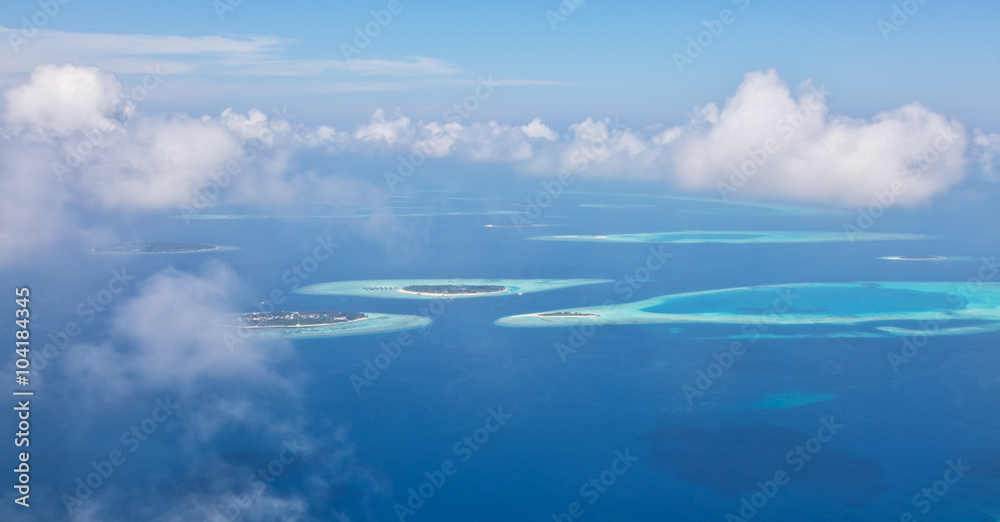 Aerial view on Maldives islands, Raa atol