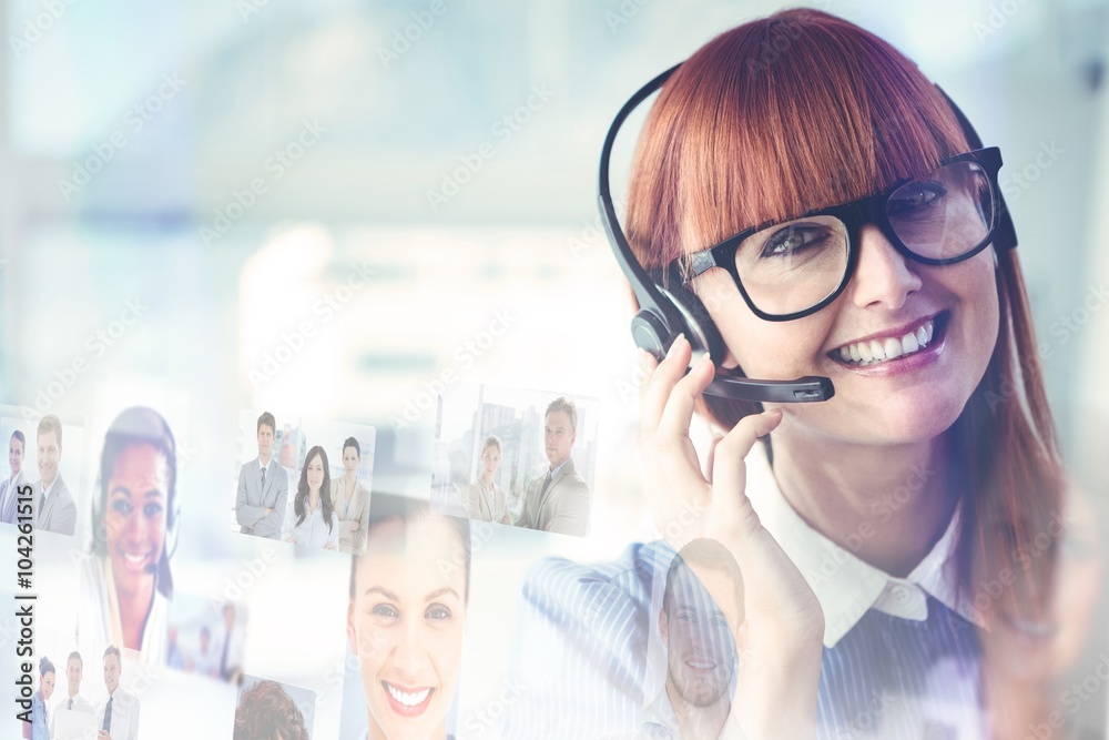 Composite image of attractive hipster woman with headset 