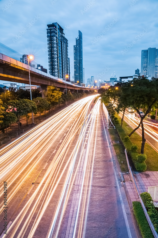 night falls highway in bangkok