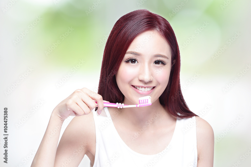 Smile woman brush teeth