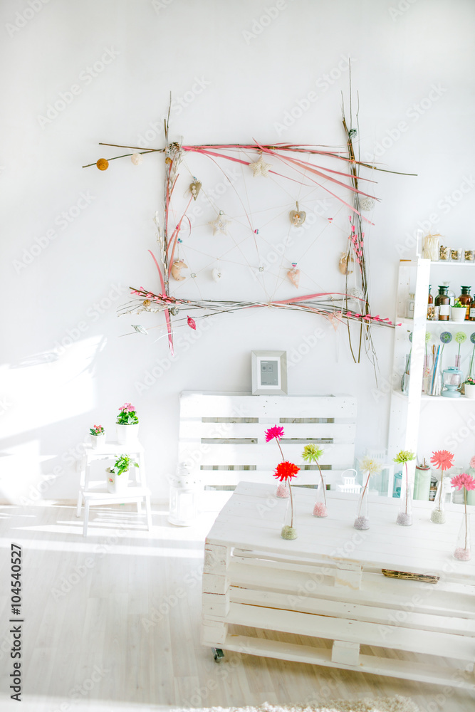 Wooden shelf with decorative elements