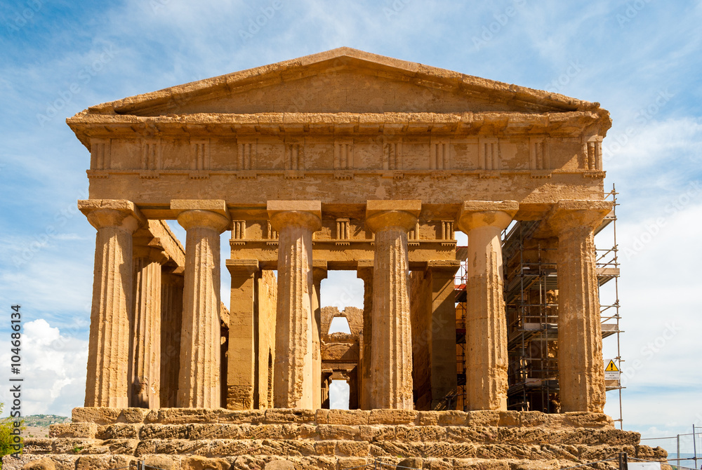 Facade of the temple of Concordia, in the valley of Temples of Agrigento