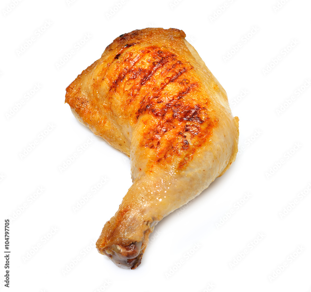 Grilled chicken thigh isolated on white background