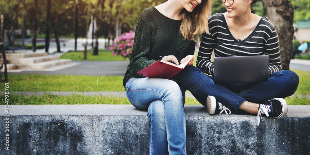 Women Friendship Studying Brainstorming Technology Concept