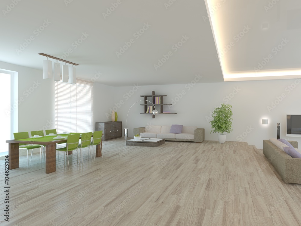 white modern interior design- 3d illustration