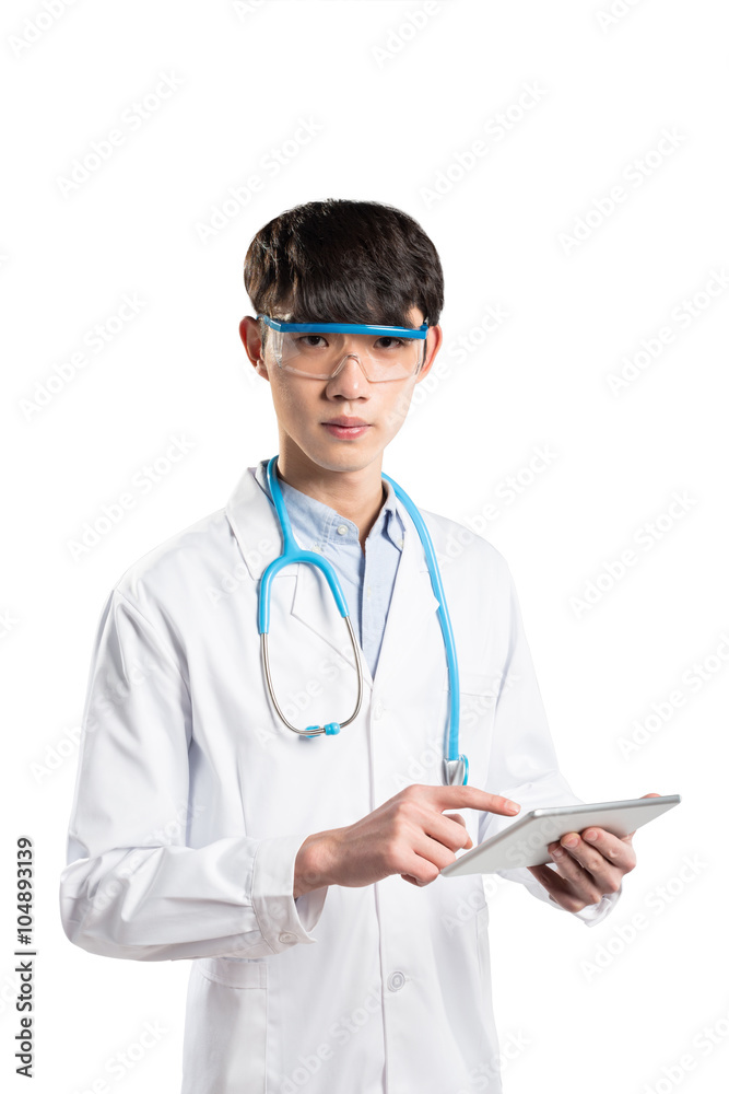 isolated young asian man doctor on white background