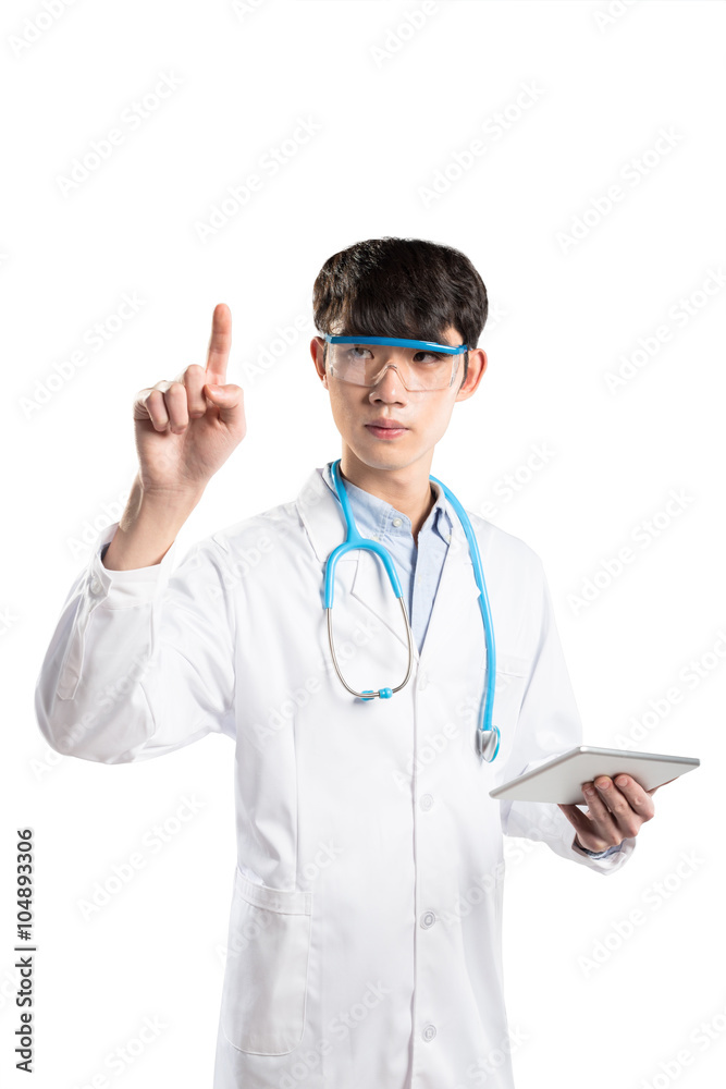 isolated young asian man doctor on white background