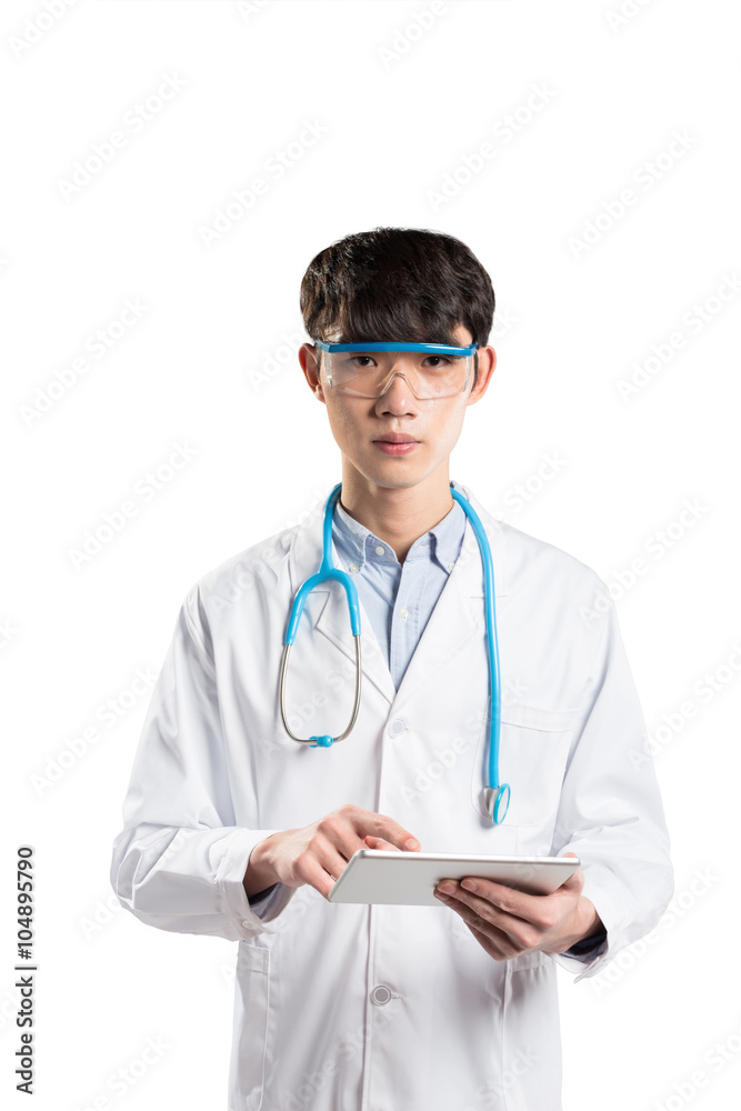 isolated young asian man doctor on white background