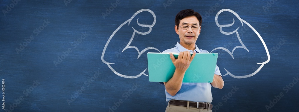 Composite image of elderly man holding a green folder