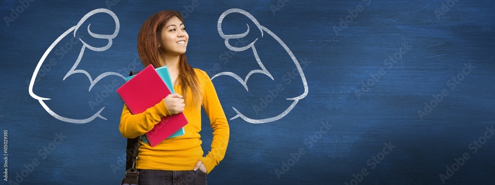 Composite image of female college student with books in park