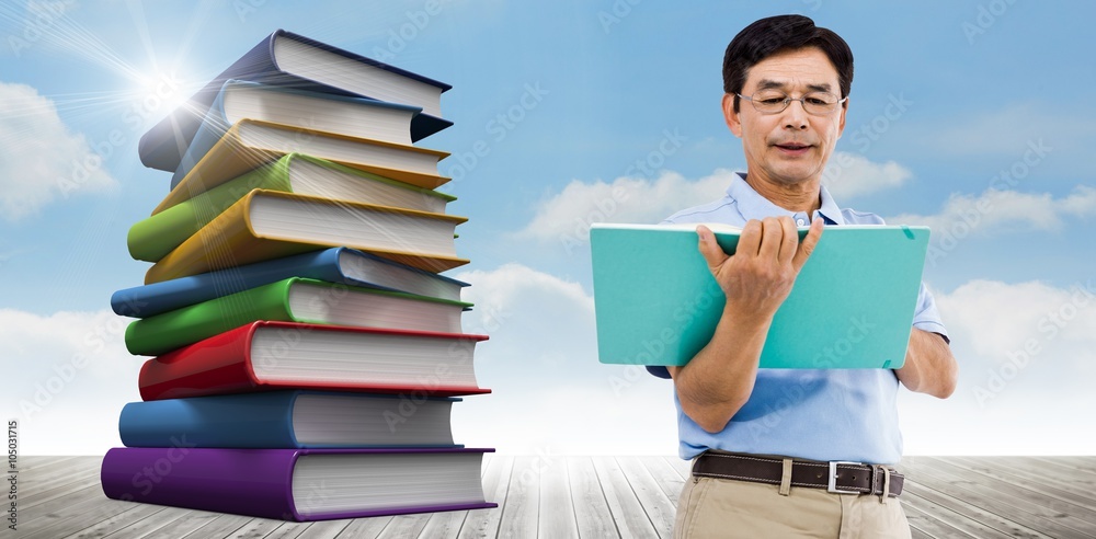 Composite image of elderly man holding a green folder