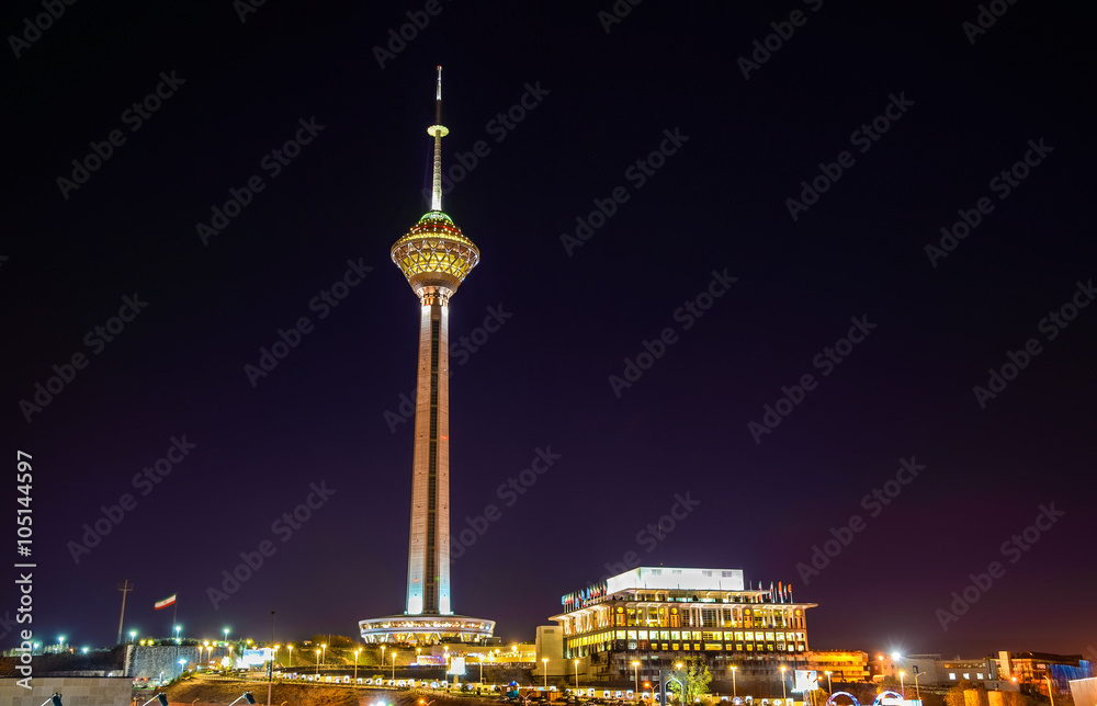 Night view of Milad Tower in Tehran 