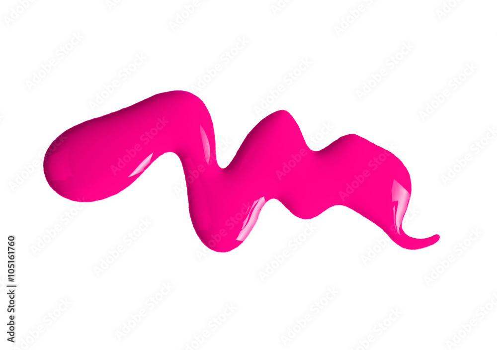 High resolution pink nail polish spill on white background