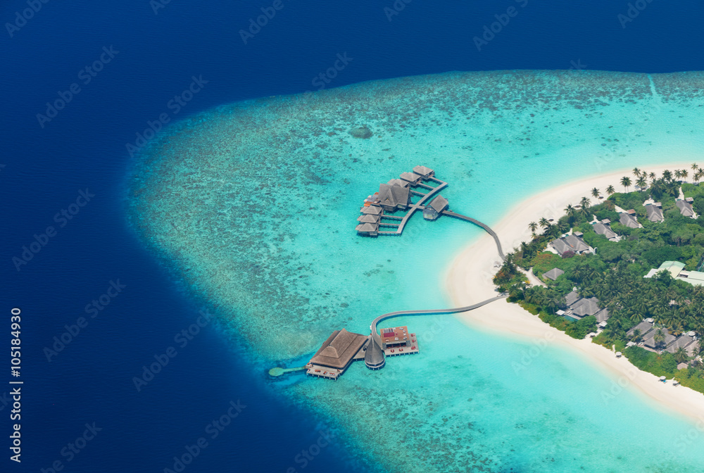 Aerial view on Maldives island, Raa atol