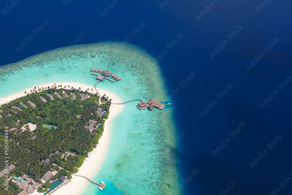 Aerial view on Maldives island, Raa atol