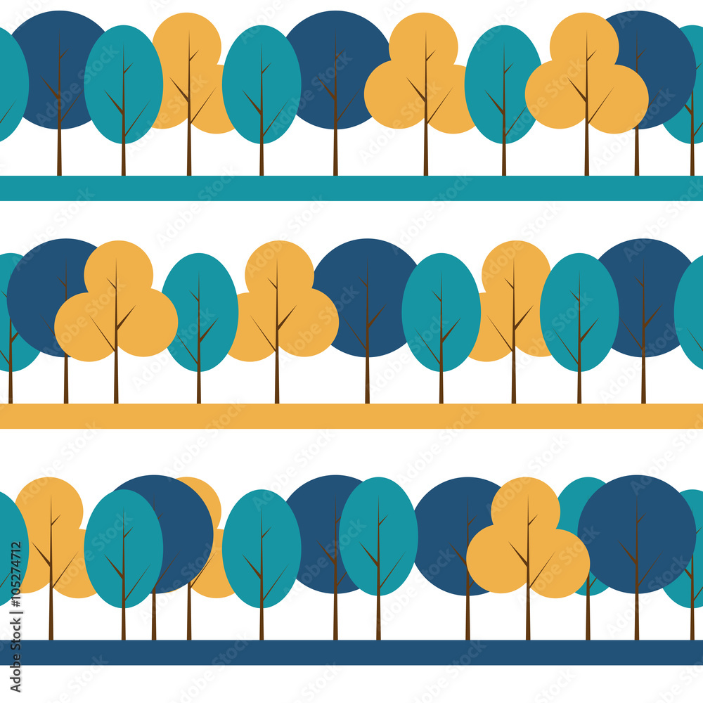 不同的树木自然无缝图案背景矢量照明