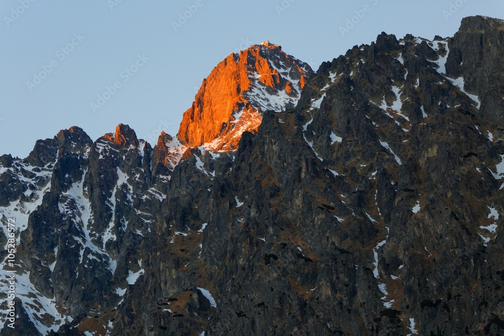 View of Lomnitsky stit at the sunset