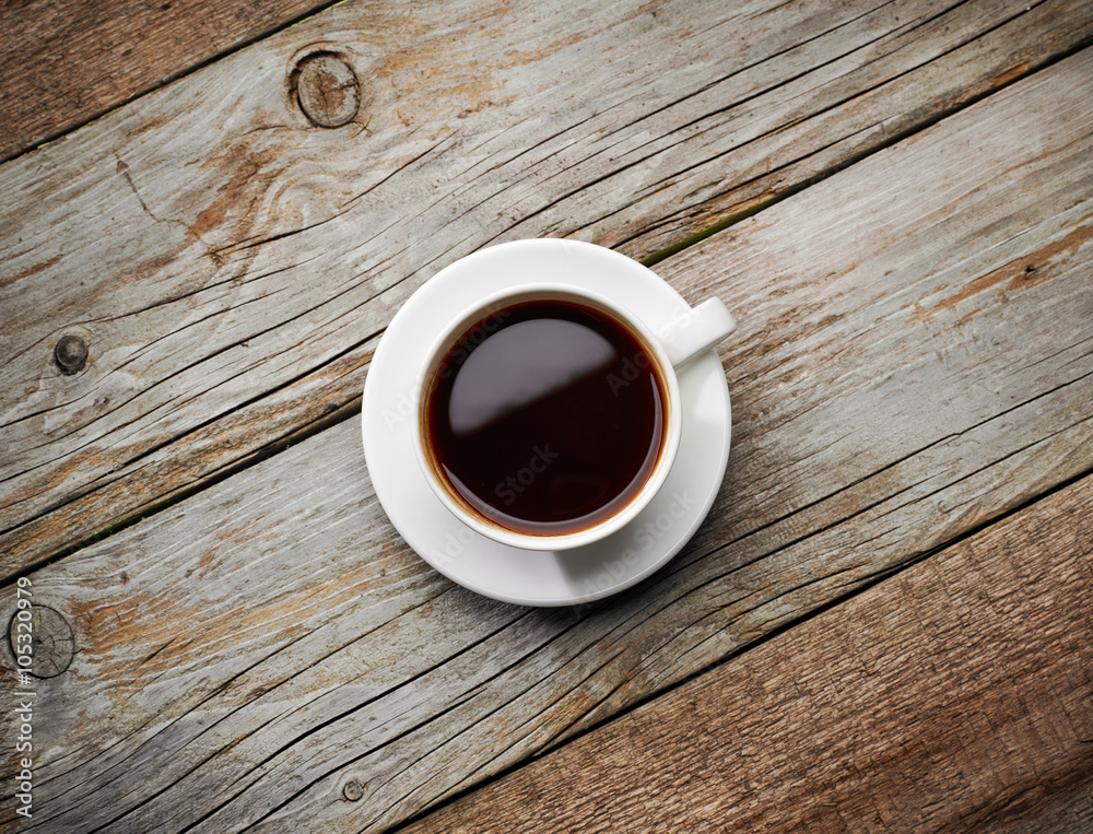 cup of coffee on wooden table