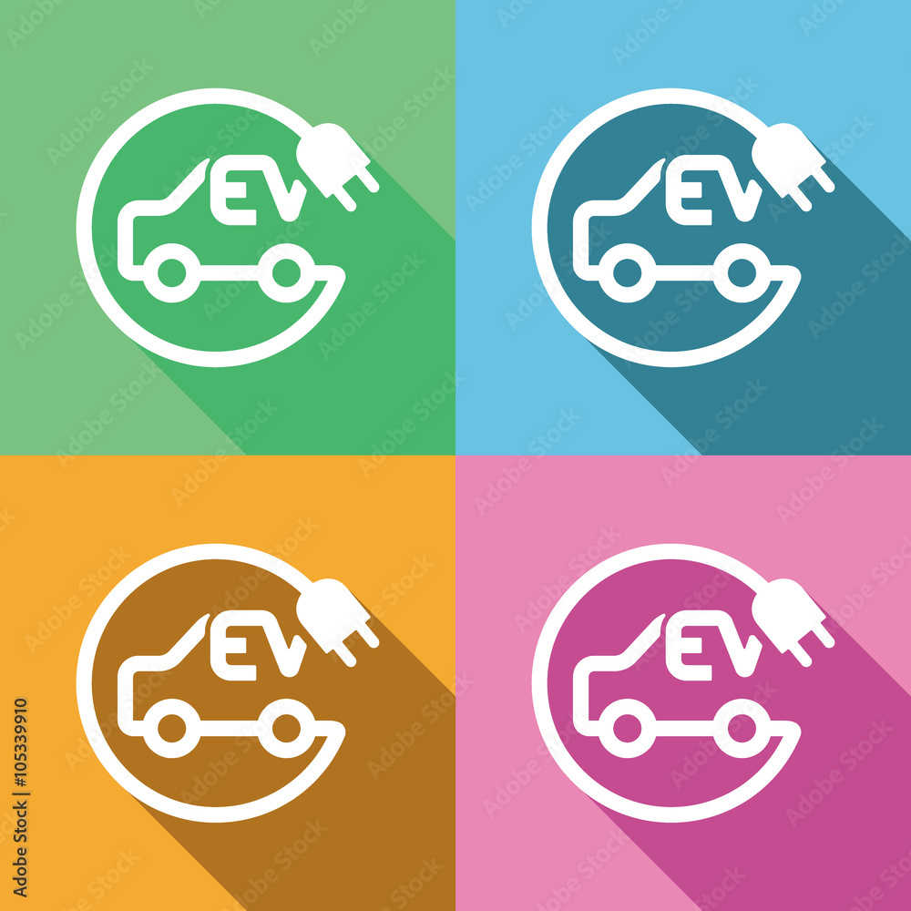 Electric car and plug symbol for EV charging spot concept