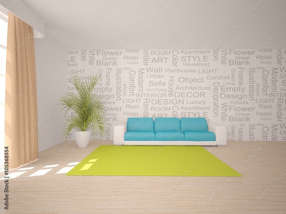 white modern interior design- 3d illustration