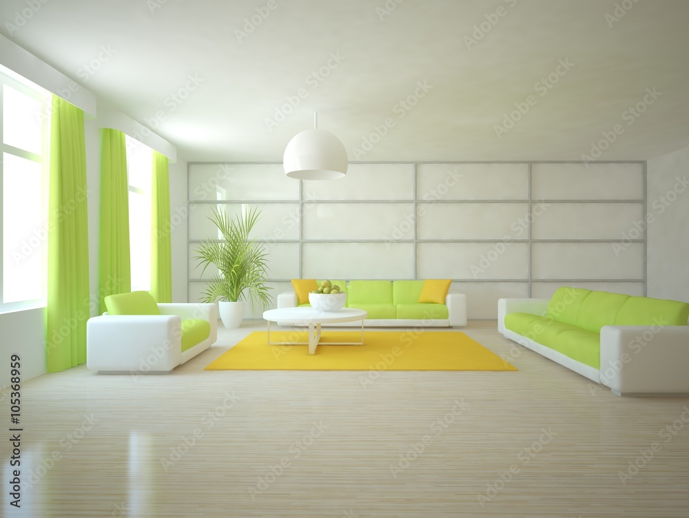 white modern interior design- 3d illustration