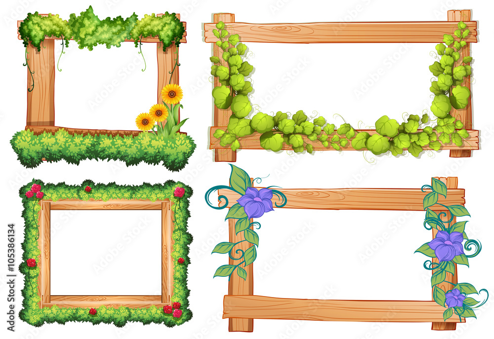 Wooden frames with vine and flowers