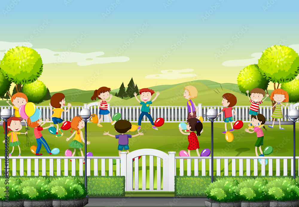 Children playing balloon game in the park