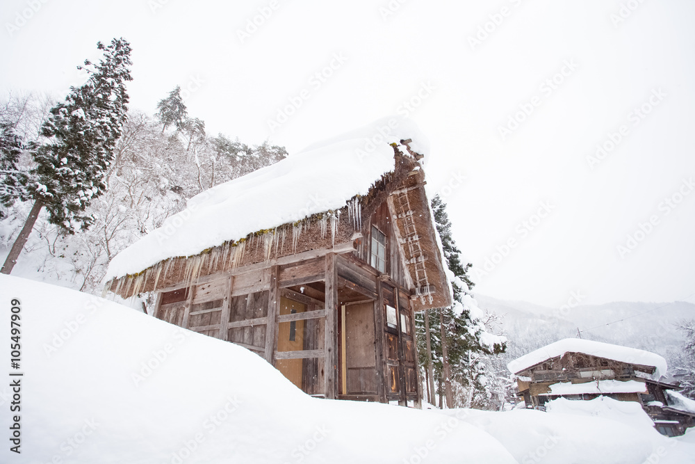 World Heritage Site Shirakawago village with snow in winter