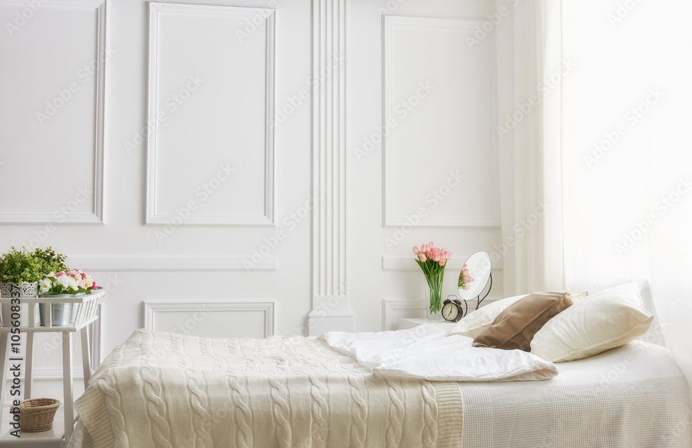 bedroom in soft light colors