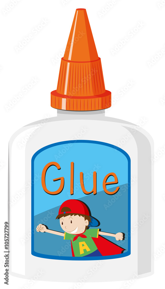 Bottle of glue with orange cap