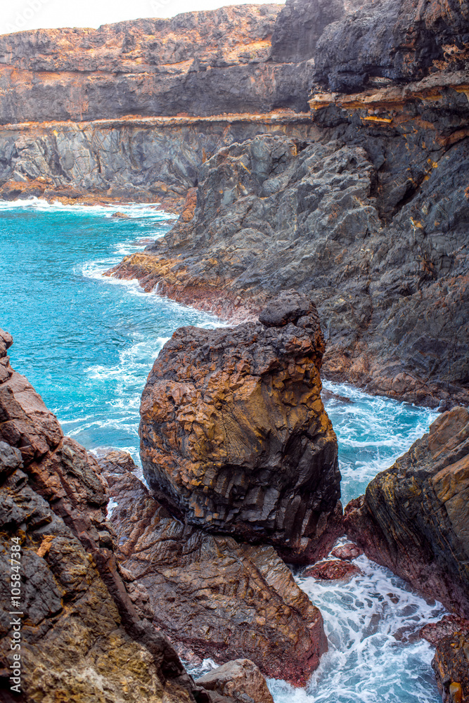 Black volcanic caves near Ajuy village on Fuerteventura island in Spain