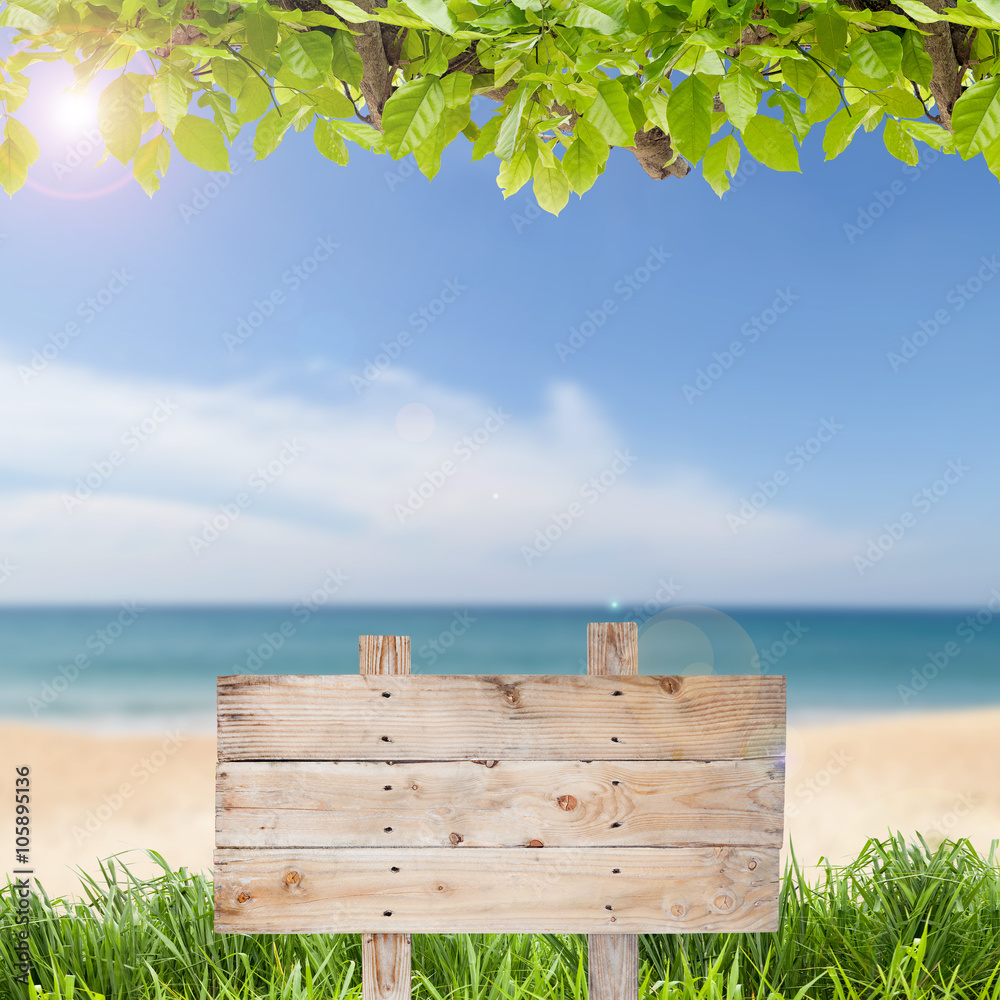 wooden signboard for summer background.