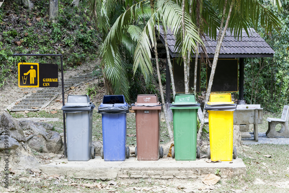 Ecology container recycling bins in the park