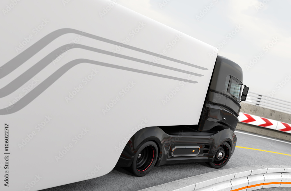 Hybrid electric truck driving on highway