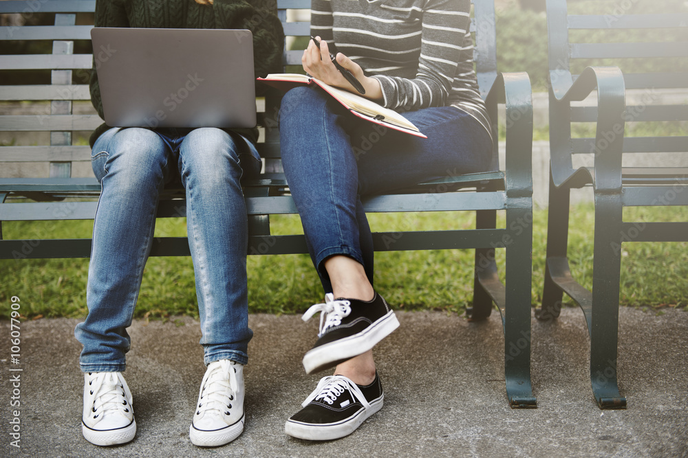 Women Friendship Studying Brainstorming Technology Concept