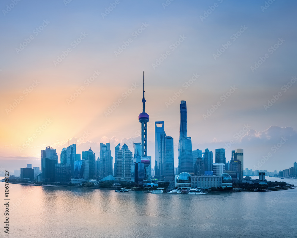 shanghai skyline in sunrise