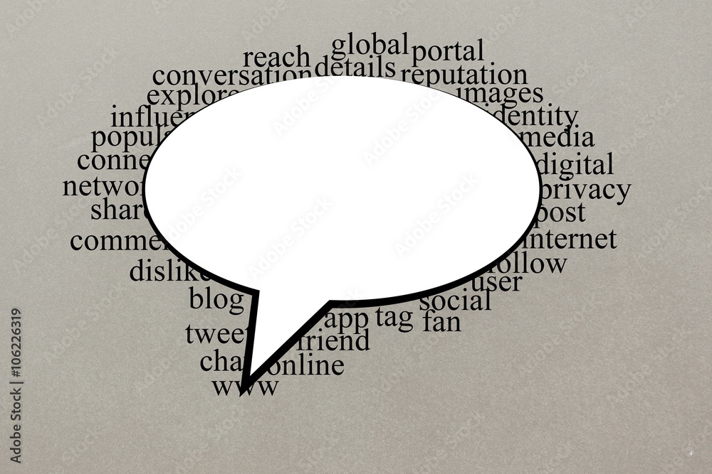 Speech bubble with social media terms