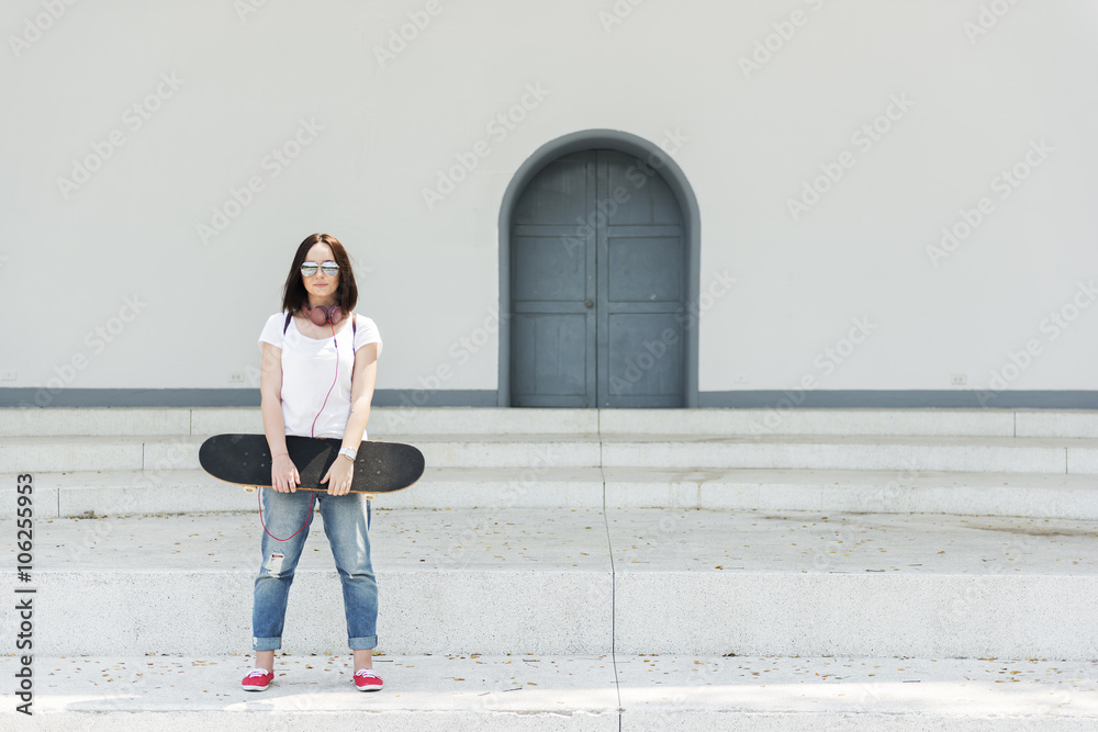 Skateboard Playing Standing Lifestyle Relaxing Concept