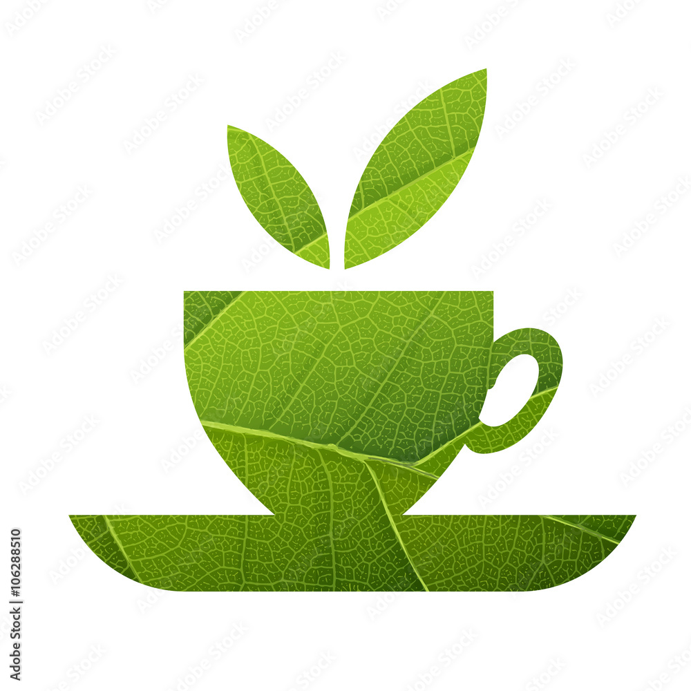 Green Tea. Leaf Veins Texture Shaped. Isolated template