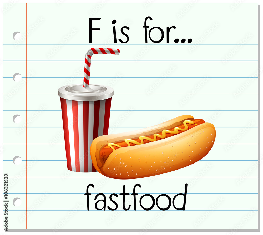 Flashcard letter F is for fastfood