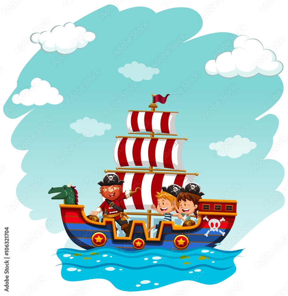 Children riding on viking boat