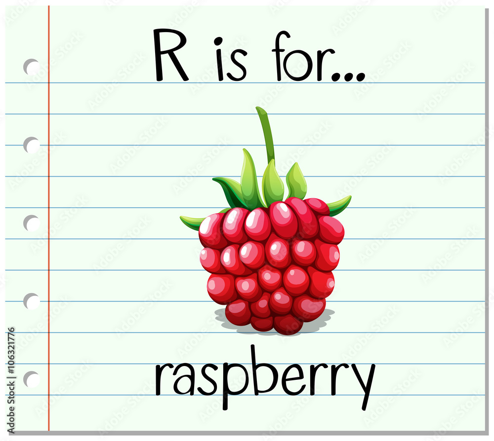 Flashcard letter R is for raspberry