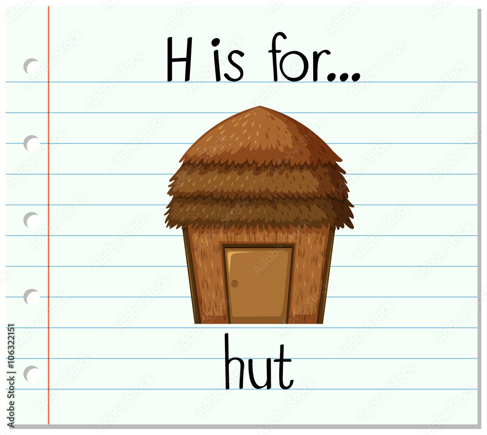 Flashcard alphabet H is for hut