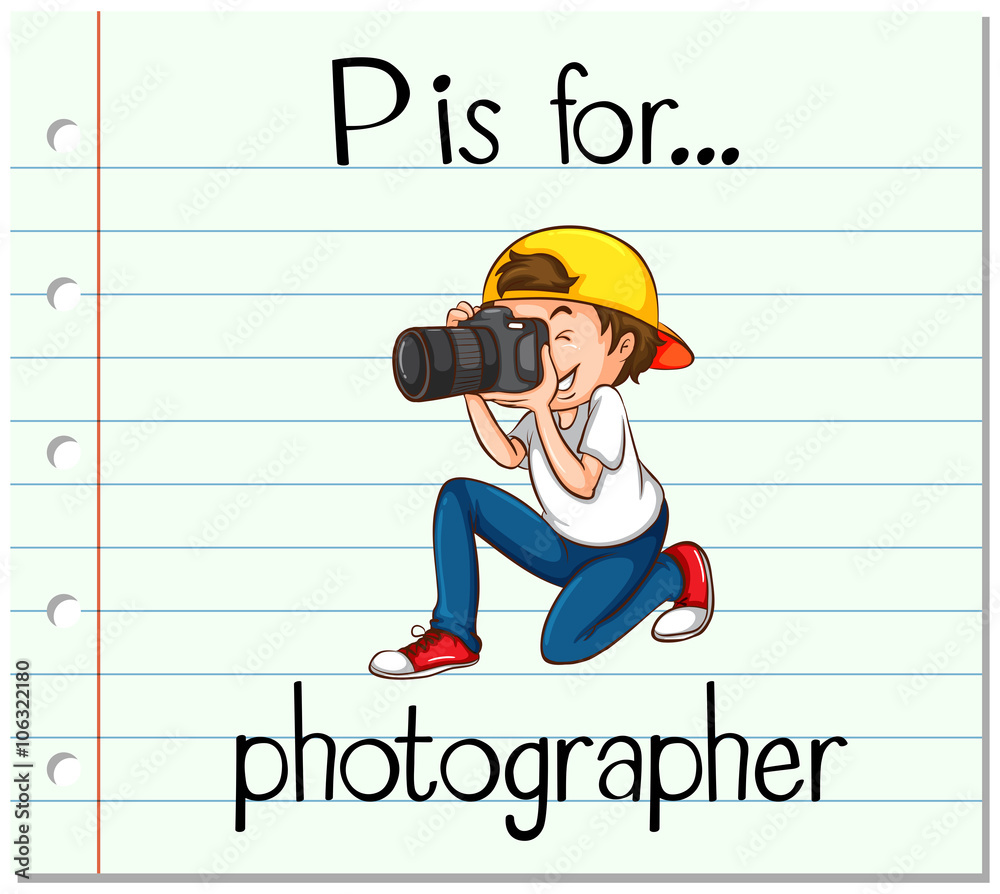 Flashcard alphabet P is for photographer