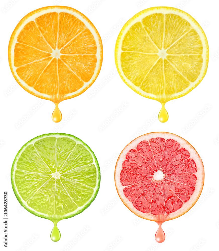 Citrus slices with drop of juice