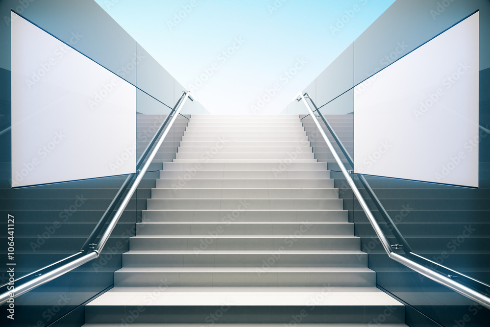 Empty white stairs