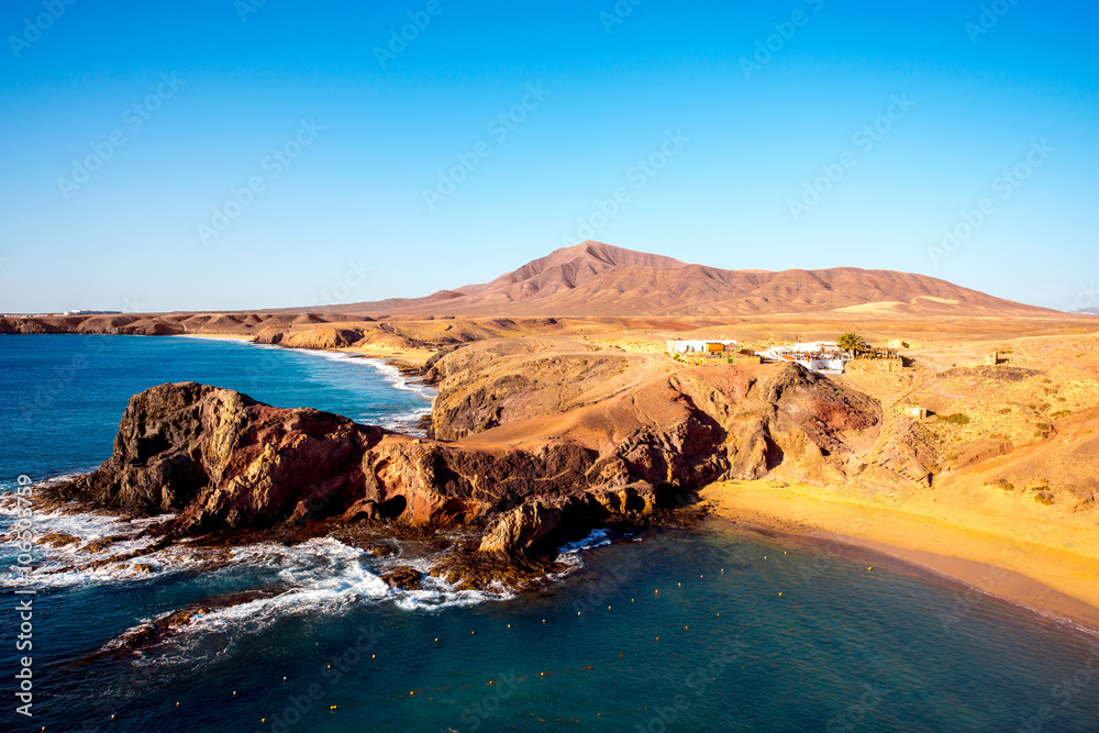 Papagayo beach near Las Coloradas resort on the south of Lanzarote island in Spain