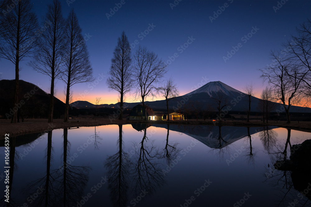 Sunrise view of Fuji mountain in Japan.