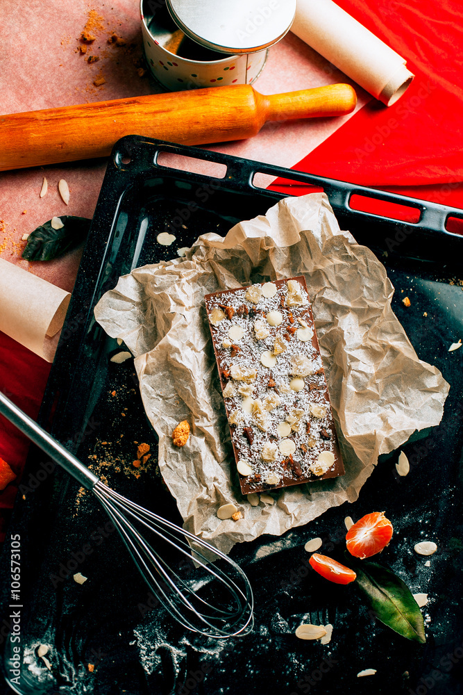 composition of homemade chocolate and kitchenware