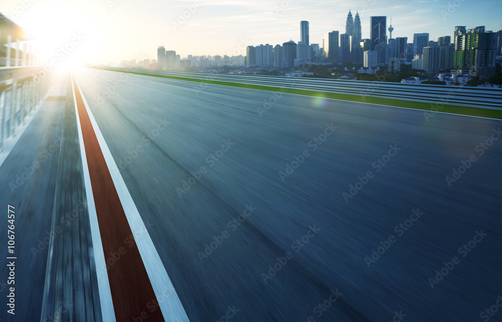 Motion blurred racetrack,cold mood